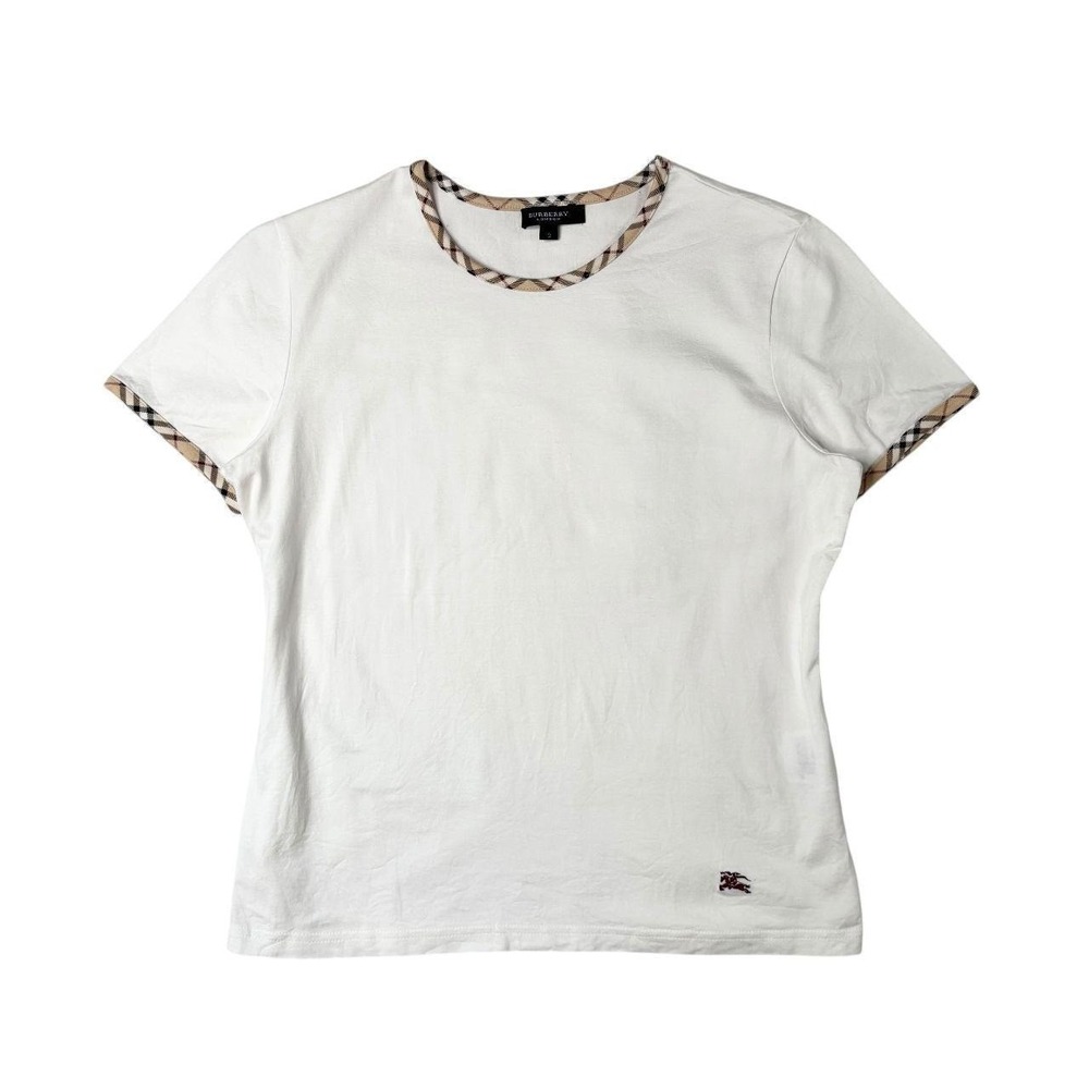 Burberry London plaid-trim white baby tee